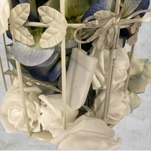 WHITE BIRDCAGE -- Centerpiece, Blue Hydrangeas, Fairy Lights, Wedding, Shower - Picture 6 of 9